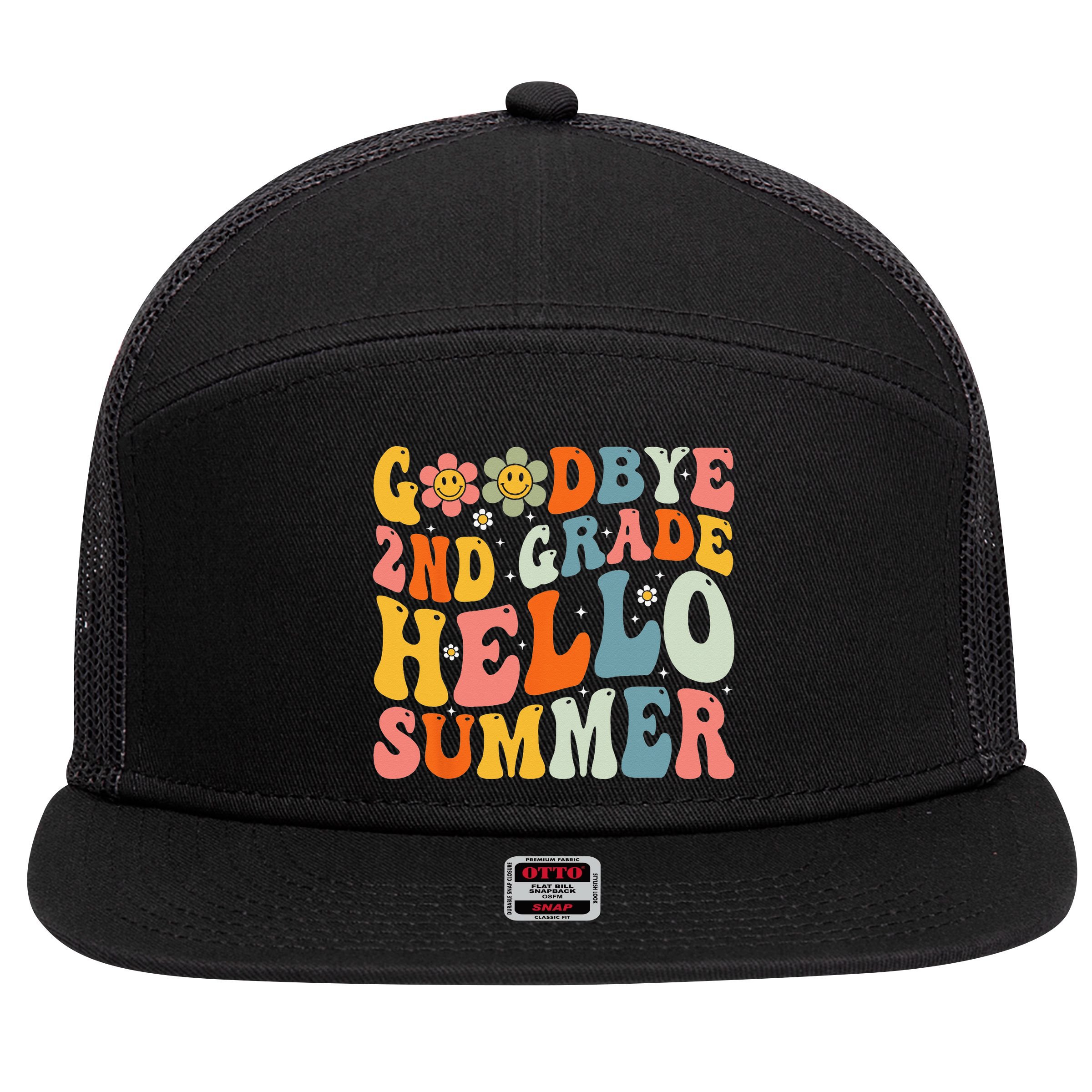 Goodbye 2nd Grade Hello Summer Last Day Of School 7 Panel Mesh Trucker Snapback Hat