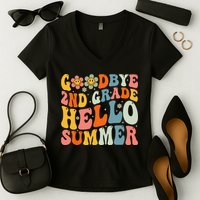 Goodbye 2nd Grade Hello Summer Last Day Of School Women's V-Neck T-Shirt