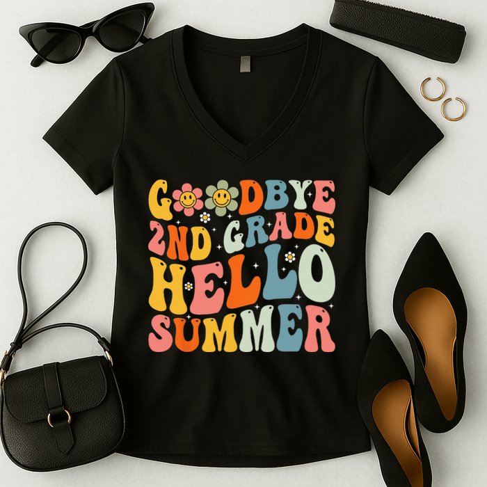 Goodbye 2nd Grade Hello Summer Last Day Of School Women's V-Neck T-Shirt