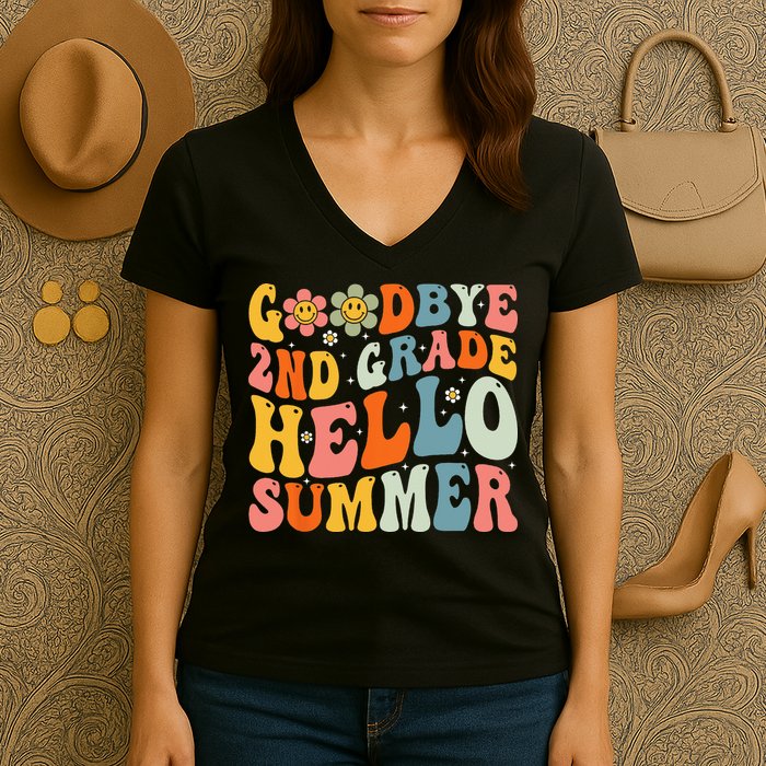 Goodbye 2nd Grade Hello Summer Last Day Of School Women's V-Neck T-Shirt