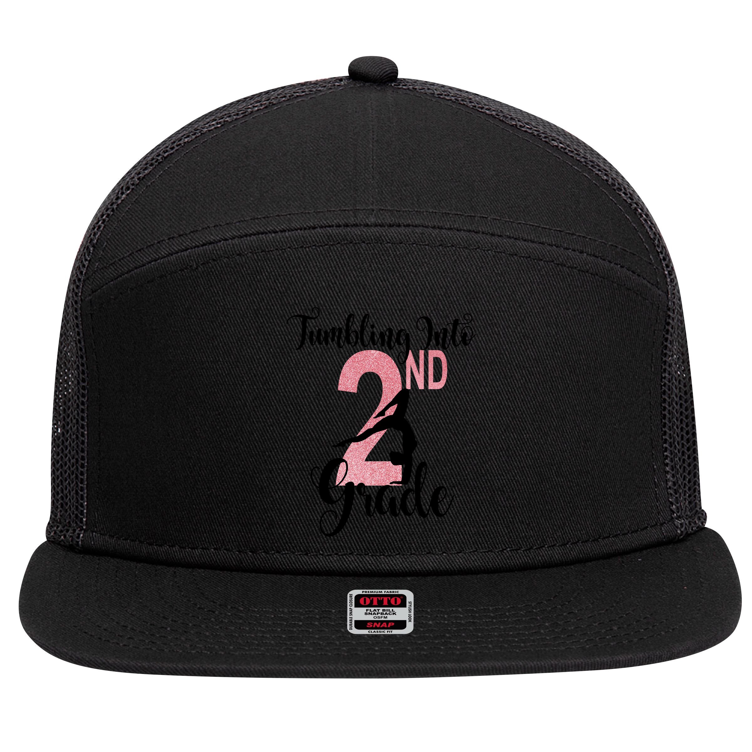 Glitter 2nd Grade Girl Gymnastics Tumble First Day Of School,Kids 1st Day Of Sch 7 Panel Mesh Trucker Snapback Hat
