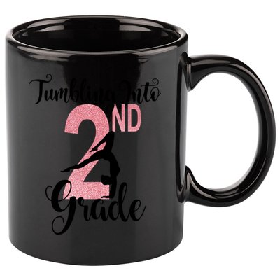 Glitter 2nd Grade Girl Gymnastics Tumble First Day Of School,Kids 1st Day Of Sch 11oz C Handle Ceramic Mug