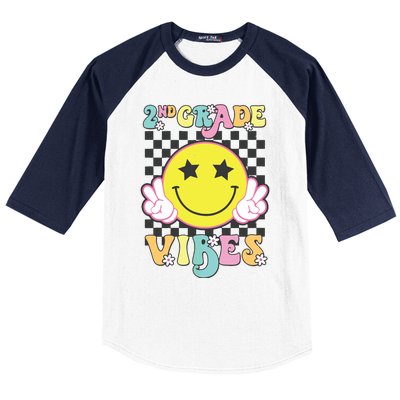 Girl 2nd Grade Vibes Smile Face Back To School Second Grade Baseball Sleeve Shirt