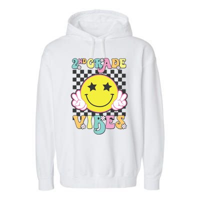 Girl 2nd Grade Vibes Smile Face Back To School Second Grade Garment-Dyed Fleece Hoodie