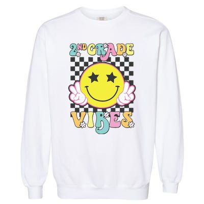 Girl 2nd Grade Vibes Smile Face Back To School Second Grade Garment-Dyed Sweatshirt