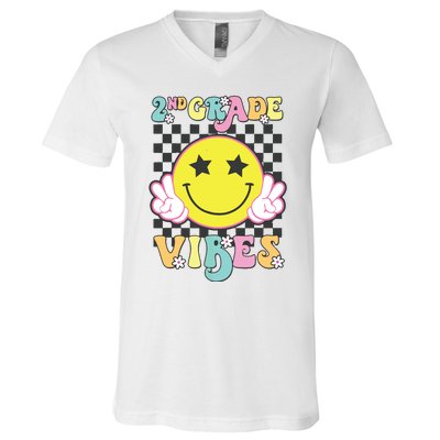 Girl 2nd Grade Vibes Smile Face Back To School Second Grade V-Neck T-Shirt