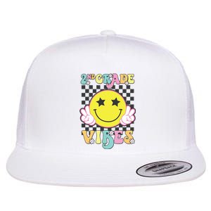 Girl 2nd Grade Vibes Smile Face Back To School Second Grade Flat Bill Trucker Hat