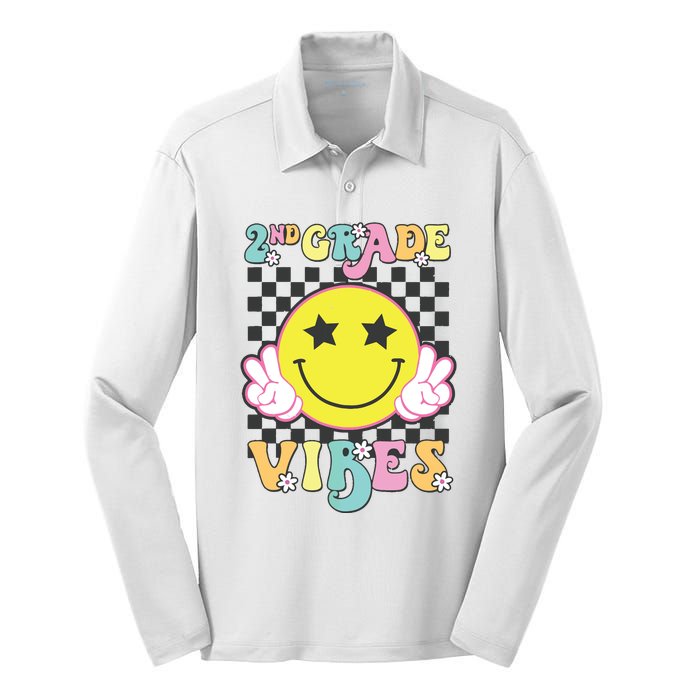 Girl 2nd Grade Vibes Smile Face Back To School Second Grade Silk Touch Performance Long Sleeve Polo