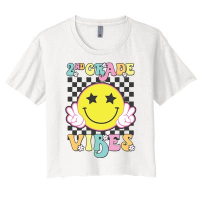 Girl 2nd Grade Vibes Smile Face Back To School Second Grade Women's Crop Top Tee