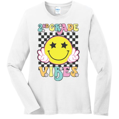 Girl 2nd Grade Vibes Smile Face Back To School Second Grade Ladies Long Sleeve Shirt