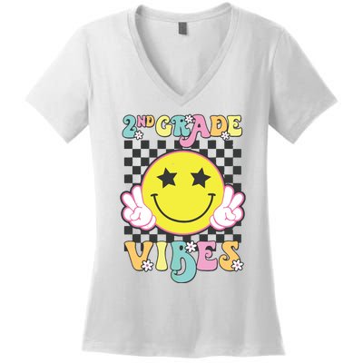 Girl 2nd Grade Vibes Smile Face Back To School Second Grade Women's V-Neck T-Shirt