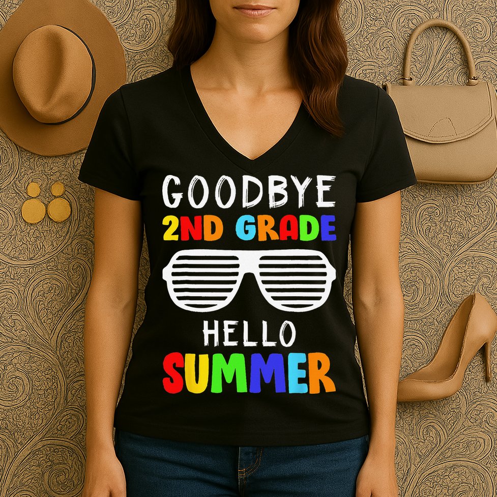 Goodbye 2nd Grade Hello Summer Last Day Of School Women's V-Neck T-Shirt