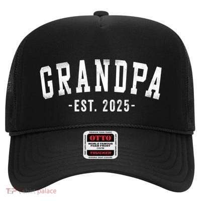 Grandpa 2025 Grandpa To Be Gifts Classic Bold Font High Crown Mesh Back Trucker Hat