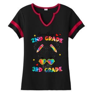 Goodbye 2nd Grade Hello 3rd Grade Messy Bun Teacher Ladies Halftime Notch Neck Tee