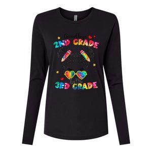 Goodbye 2nd Grade Hello 3rd Grade Messy Bun Teacher Womens Cotton Relaxed Long Sleeve T-Shirt