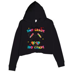 Goodbye 2nd Grade Hello 3rd Grade Messy Bun Teacher Crop Fleece Hoodie