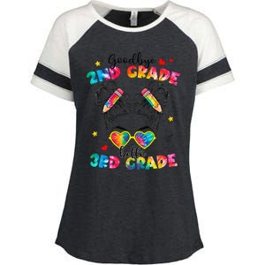 Goodbye 2nd Grade Hello 3rd Grade Messy Bun Teacher Enza Ladies Jersey Colorblock Tee