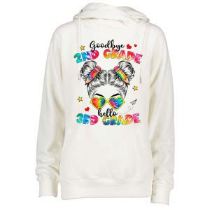 Goodbye 2nd Grade Hello 3rd Grade Messy Bun Teacher Womens Funnel Neck Pullover Hood