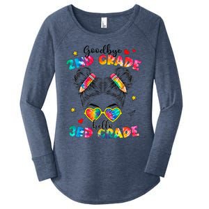 Goodbye 2nd Grade Hello 3rd Grade Messy Bun Teacher Women's Perfect Tri Tunic Long Sleeve Shirt