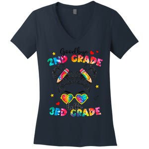 Goodbye 2nd Grade Hello 3rd Grade Messy Bun Teacher Women's V-Neck T-Shirt