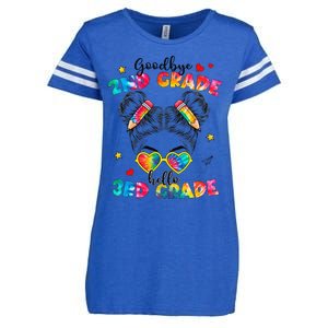 Goodbye 2nd Grade Hello 3rd Grade Messy Bun Teacher Enza Ladies Jersey Football T-Shirt