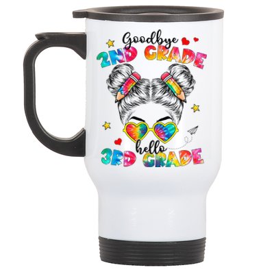 Goodbye 2nd Grade Hello 3rd Grade Messy Bun Teacher Stainless Steel Travel Mug