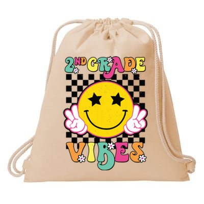 Girl 2nd Grade Vibes Smile Face Back To School Second Grade Drawstring Bag