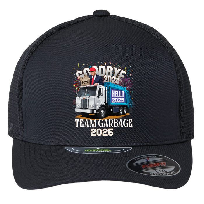 Goodbye 2024 Hello 2025 Happy New Year 2025 Team Garbage Flexfit Unipanel Trucker Cap