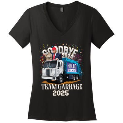 Goodbye 2024 Hello 2025 Happy New Year 2025 Team Garbage Women's V-Neck T-Shirt