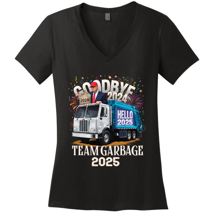 Goodbye 2024 Hello 2025 Happy New Year 2025 Team Garbage Women's V-Neck T-Shirt