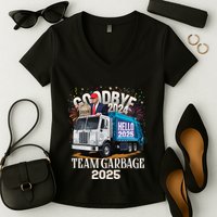 Goodbye 2024 Hello 2025 Happy New Year 2025 Team Garbage Women's V-Neck T-Shirt