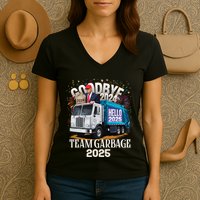 Goodbye 2024 Hello 2025 Happy New Year 2025 Team Garbage Women's V-Neck T-Shirt