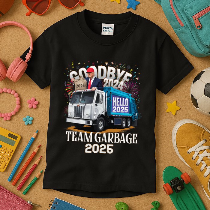 Goodbye 2024 Hello 2025 Happy New Year 2025 Team Garbage Kids T-Shirt