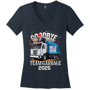 Goodbye 2024 Hello 2025 Happy New Year 2025 Team Garbage Women's V-Neck T-Shirt