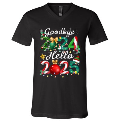 Goodbye 2024 Hello 2025 Merry Christmas Happy New Year 2025 V-Neck T-Shirt