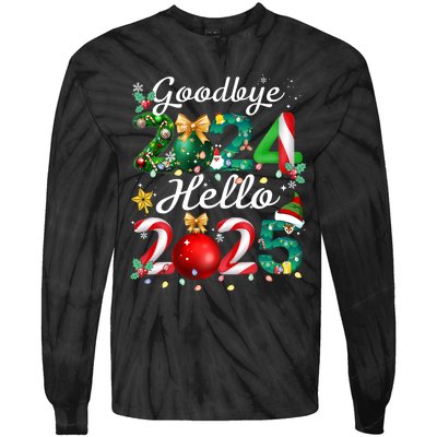 Goodbye 2024 Hello 2025 Merry Christmas Happy New Year 2025 Tie-Dye Long Sleeve Shirt