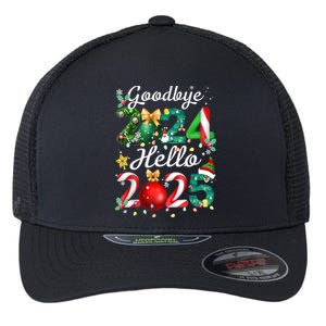 Goodbye 2024 Hello 2025 Merry Christmas Happy New Year 2025 Gift Flexfit Unipanel Trucker Cap