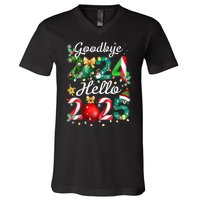 Goodbye 2024 Hello 2025 Merry Christmas Happy New Year 2025 Gift V-Neck T-Shirt