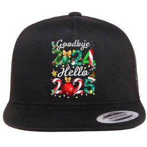 Goodbye 2024 Hello 2025 Merry Christmas Happy New Year 2025 Gift Flat Bill Trucker Hat