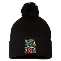 Goodbye 2024 Hello 2025 Merry Christmas Happy New Year 2025 Gift Pom Pom 12in Knit Beanie