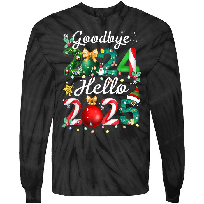 Goodbye 2024 Hello 2025 Merry Christmas Happy New Year 2025 Gift Tie-Dye Long Sleeve Shirt