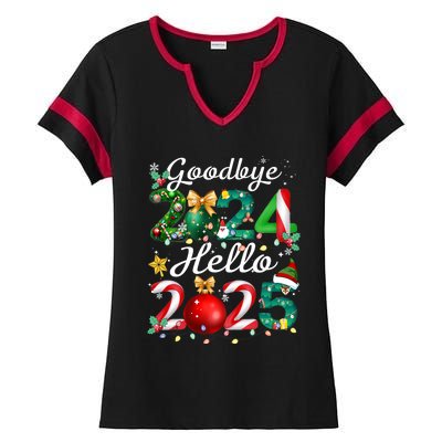 Goodbye 2024 Hello 2025 Merry Christmas Happy New Year 2025 Ladies Halftime Notch Neck Tee