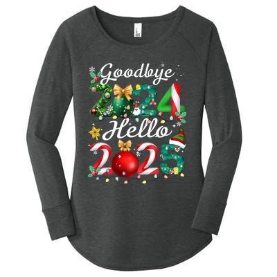 Goodbye 2024 Hello 2025 Merry Christmas Happy New Year 2025 Women's Perfect Tri Tunic Long Sleeve Shirt