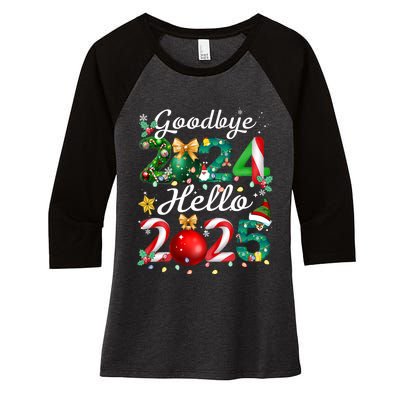 Goodbye 2024 Hello 2025 Merry Christmas Happy New Year 2025 Women's Tri-Blend 3/4-Sleeve Raglan Shirt