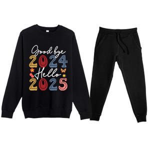 Goodbye 2024 Hello 2025 Merry Christmas Happy New Year 2025 Cute Gift Premium Crewneck Sweatsuit Set