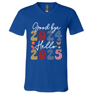 Goodbye 2024 Hello 2025 Merry Christmas Happy New Year 2025 Cute Gift V-Neck T-Shirt