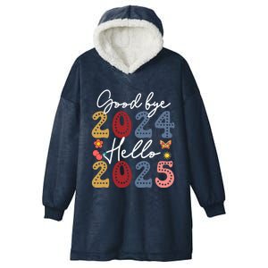 Goodbye 2024 Hello 2025 Merry Christmas Happy New Year 2025 Cute Gift Hooded Wearable Blanket