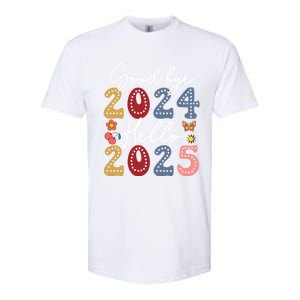 Goodbye 2024 Hello 2025 Merry Christmas Happy New Year 2025 Cute Gift Softstyle CVC T-Shirt