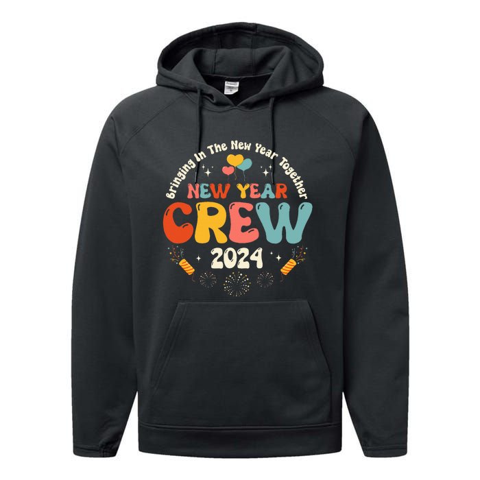 Groovy 2024 New Year's Crew Family Couple Friends Matching Performance Fleece Hoodie