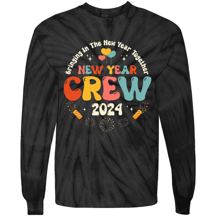 Groovy 2024 New Year's Crew Family Couple Friends Matching Tie-Dye Long Sleeve Shirt